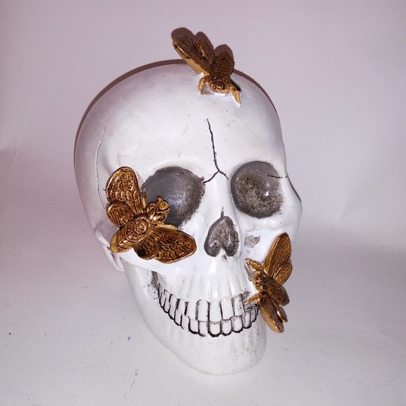 Halloween Decoration Skull Gold Bugs White Creepy Skeleton Head Home Decor Brand - Picture 1 of 13